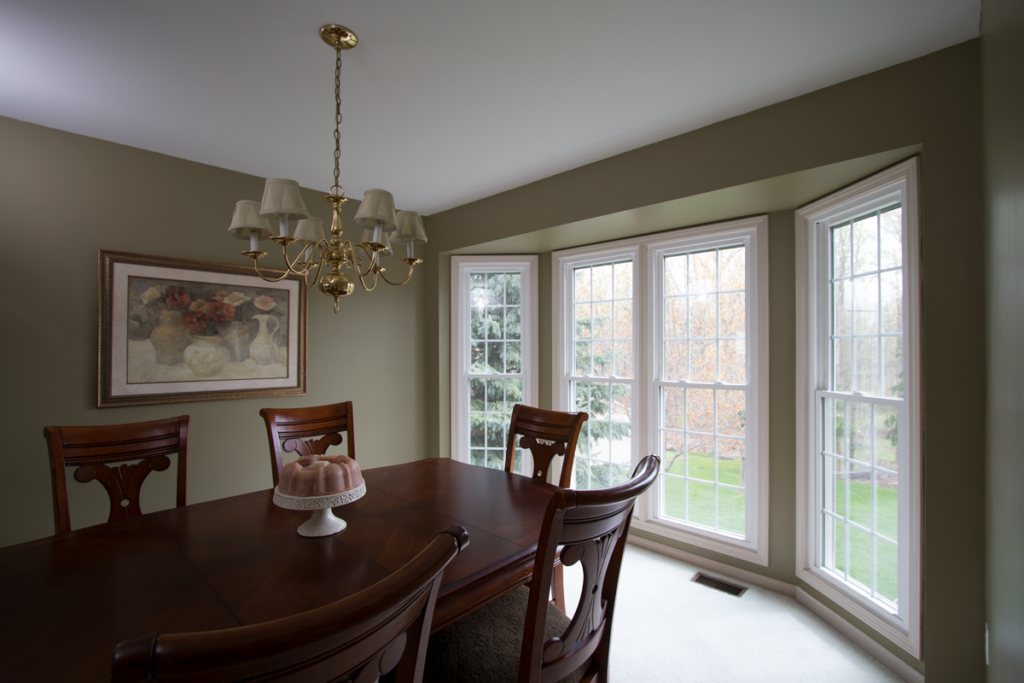 bow windows installed in dining room