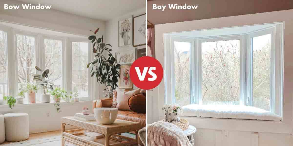 A side by side comparison of photos of bow and bay windows.