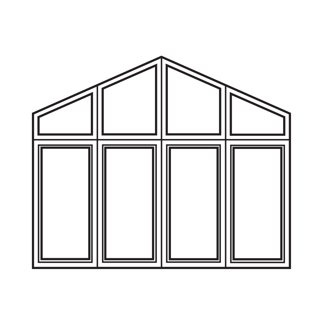 Mulled casements with trapezoid windows line drawing