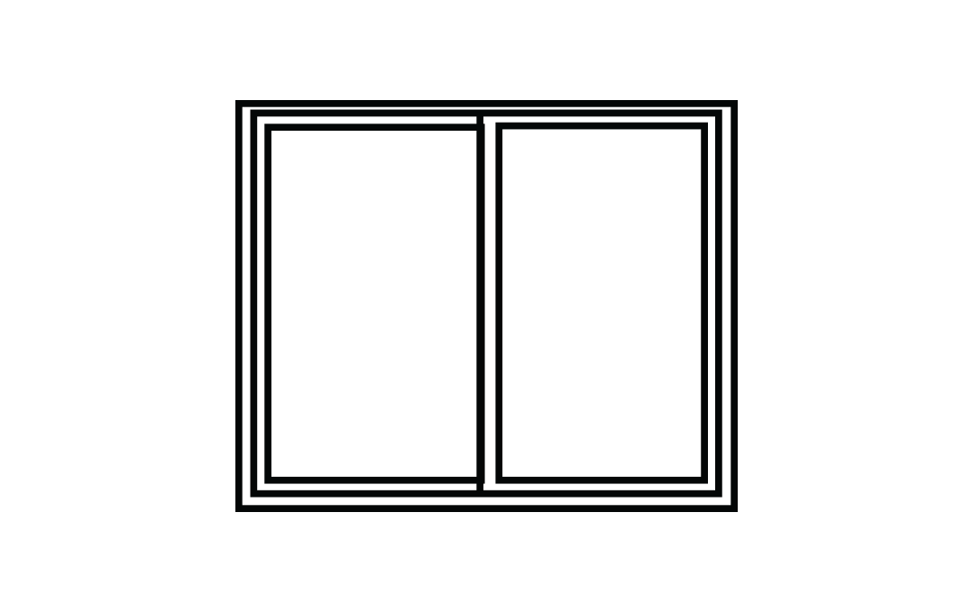 A black line illustration of a two-lite sliding window.