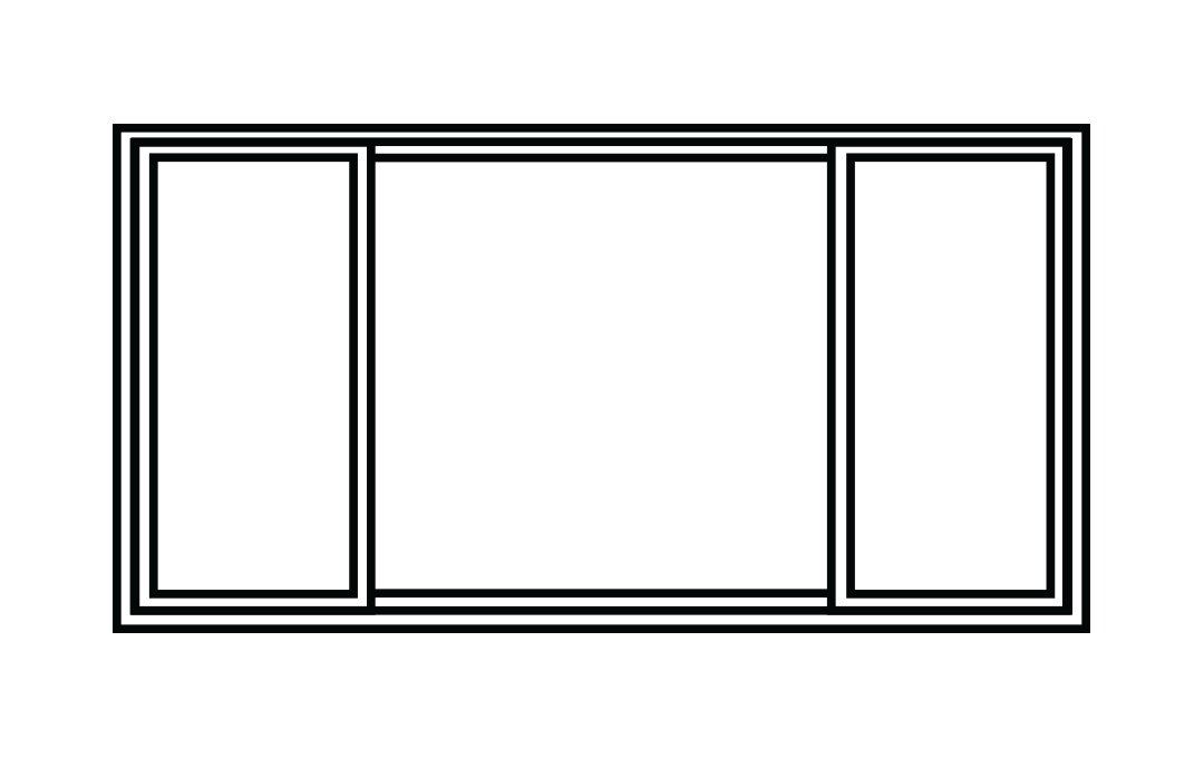 A black line illustration of a quart half slider window.