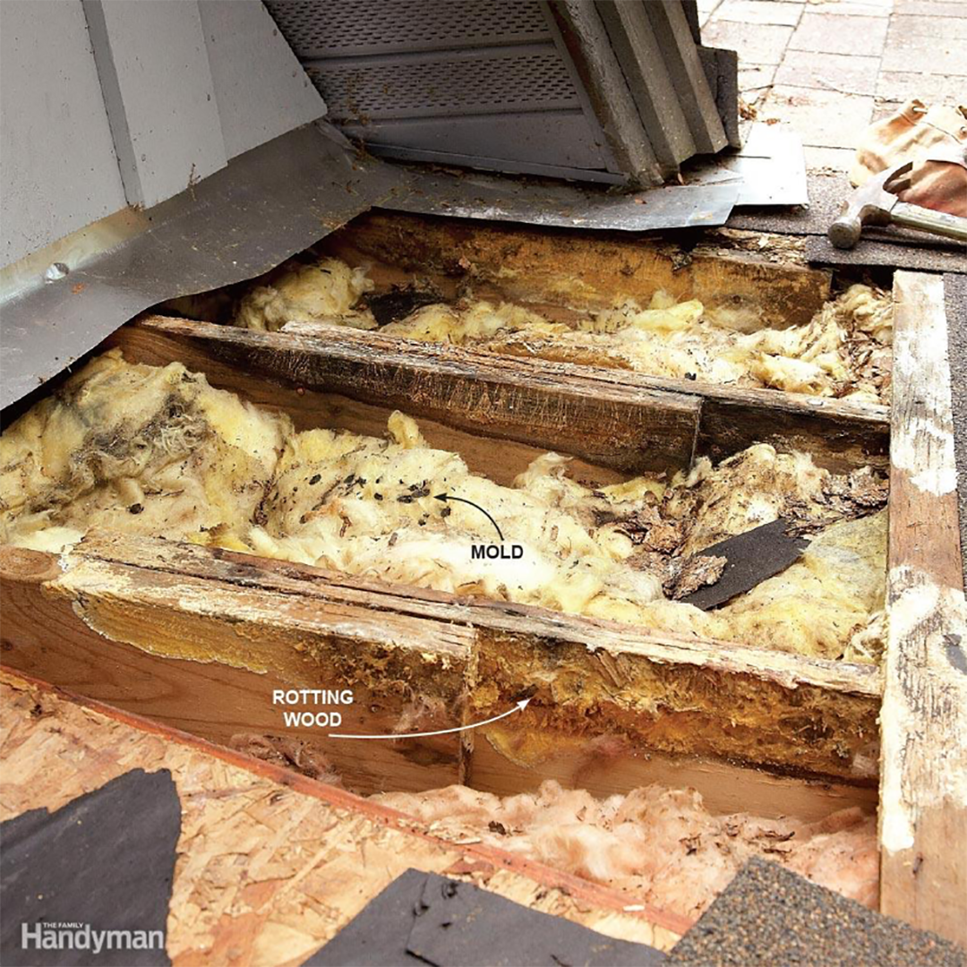 Rotting Roof rotting roof showing mold, rotting wood, bad insulation