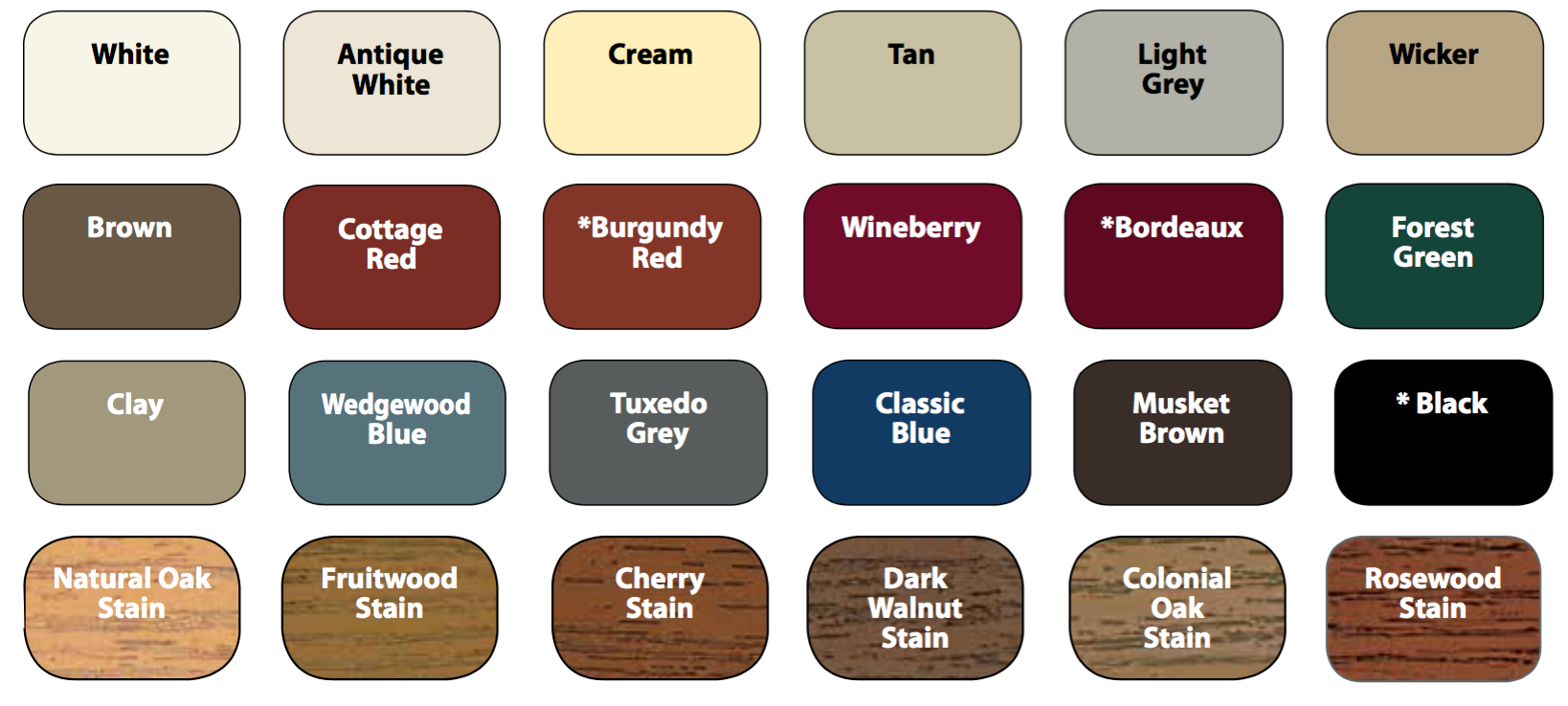 Available entry door colors Available entry door colors