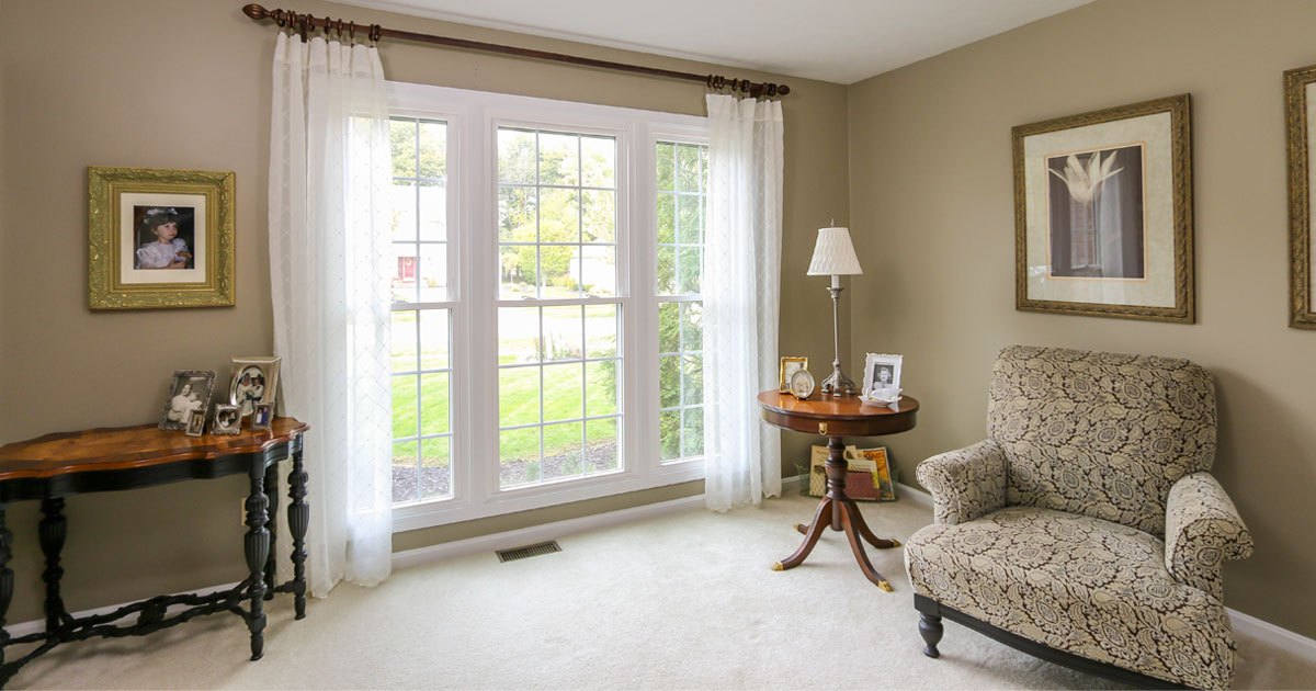 Living room windows with grids.