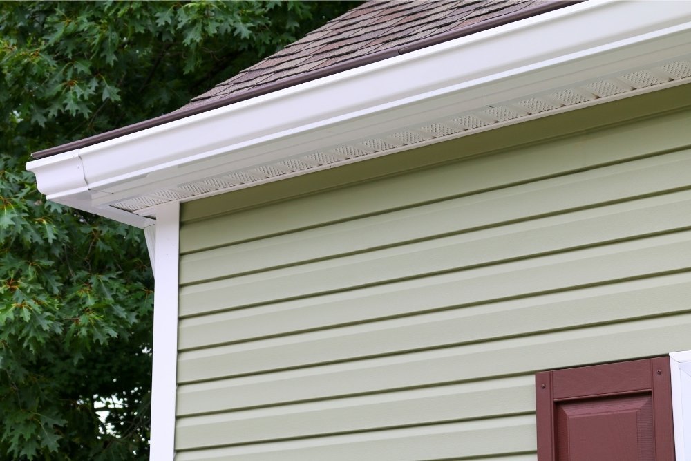 Close up of the underside of a gutter installed by Universal Windows Direct.