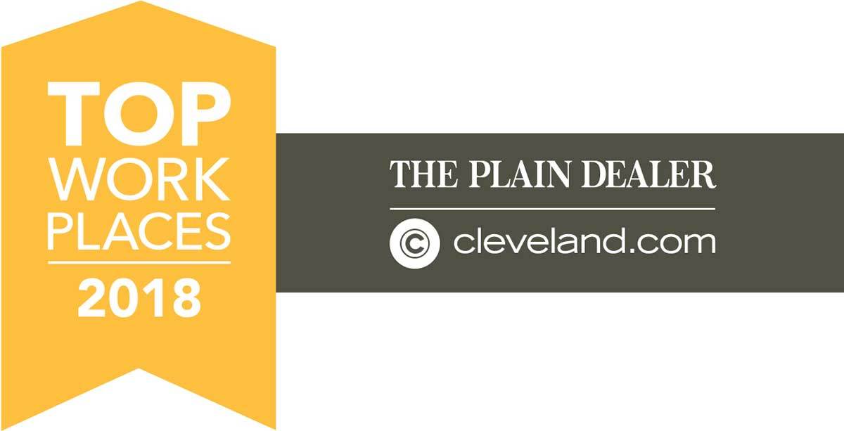 The horizontal logo for Top Work Places 2018 by cleveland.com