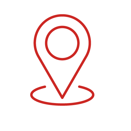 A red line illustration of a map pin.