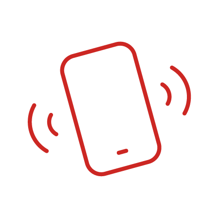 A red line illustration of a ringing smartphone.