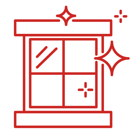 A redline illustration of a window with sparkles around it.