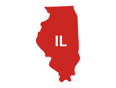 A red filled in image of the state of Illinois.