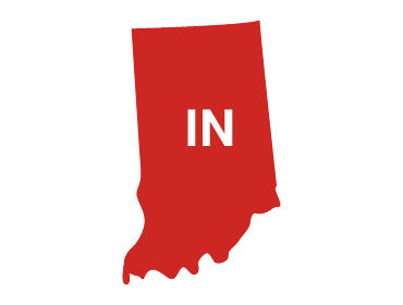 A red filled in image of the state of Indiana.